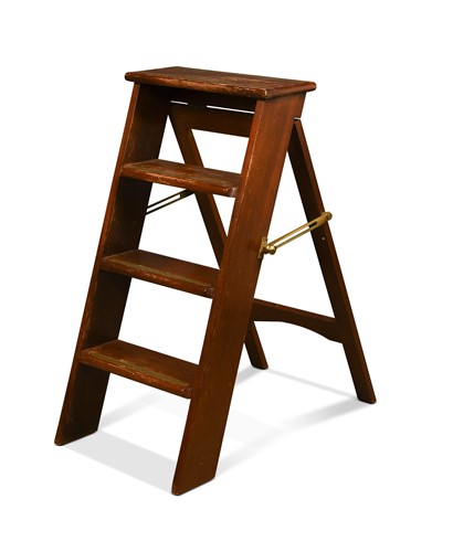 Lot 694 - A set of mahogany and brass folding library steps, 20th century