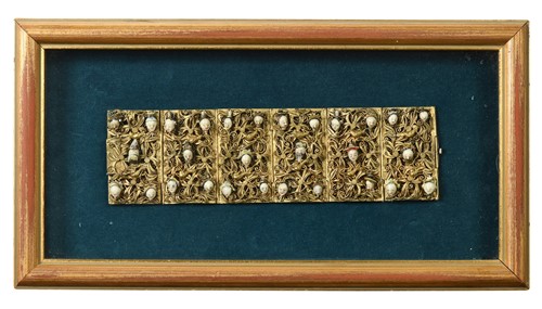 Lot 558 - A gilt metal filigree panel bracelet, circa 1900