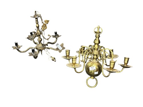 Lot 563 - A Dutch style brass chandelier, the knopped...