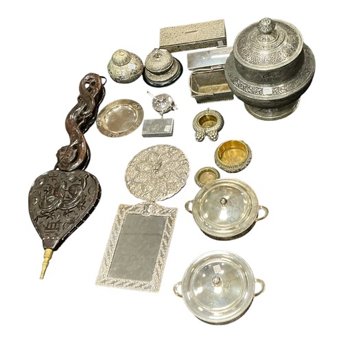 Lot 327 - An Indian white metal urn and cover together...