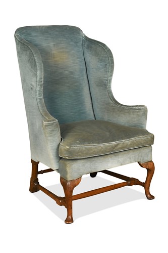 Lot 429 - A Queen Anne style walnut wing armchair, 18th century and later