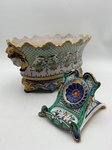 Lot 64 - A Maiolica jardiniere of oval form, decorated...