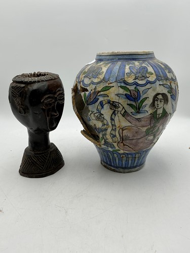 Lot 62 - A damaged Persian vase painted with seated...