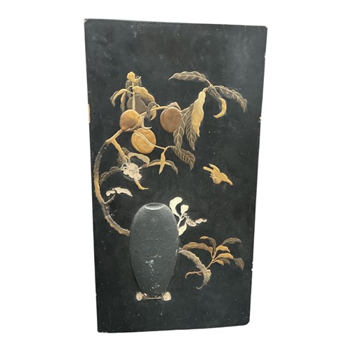 Lot 221 - A Japanese black laquered and gilt panel,...