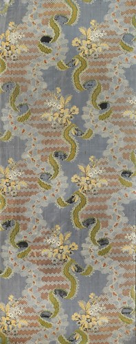 Lot 439 - A framed section of silk jacquard on a stretcher, probably 18th century