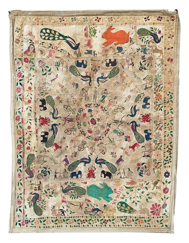Lot 647 - An Indian Chamba Rumal Embroidered ritual cloth, probably early 20th century
