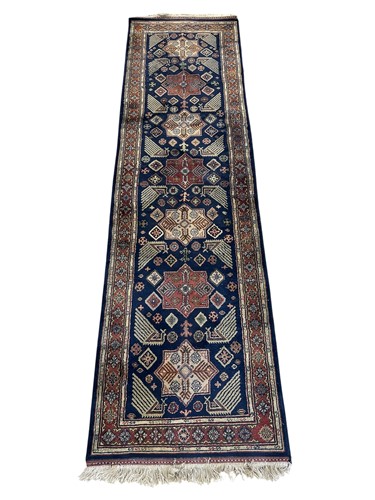 Lot 802 - A Hamadan runner, deep blue ground with...