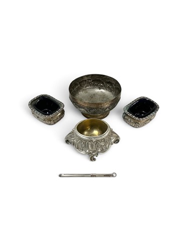 Lot 314 - Two damaged silver salts, a Russian style salt...