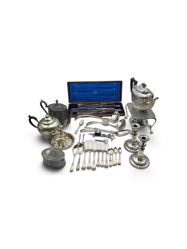 Lot 317 - Various silver plated table and serving wares,...