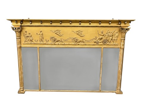 Lot 703 - A Regency gilt wood triple plate overmantel...