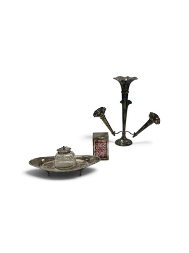 Lot 265 - A silver epergne, weighted, 23cm high; a...