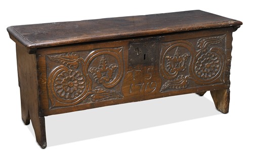 Lot 309 - A carved oak coffer, 18th century