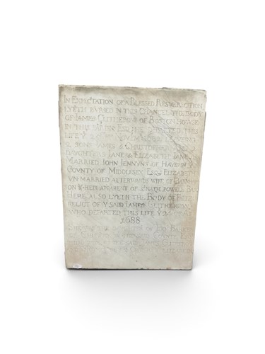 Lot 255 - Marble memorial plaque, James Clitheroe of...