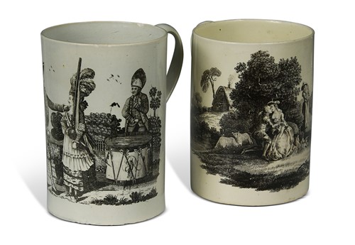 Lot 366 - Two large creamware tankards, 18th century