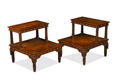 Lot 549 - A pair of carved and decorated mahogany bed steps by Jonathan Sainsbury, modern