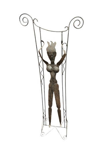 Lot 636 - A metalwork figural sculpture, woman standing...