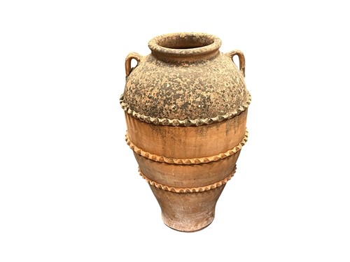 Lot 743 - A terracotta olive jar, modern, with pair of...