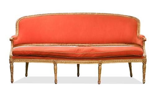 Lot 497 - A Louis XVI style giltwood settee, 19th century