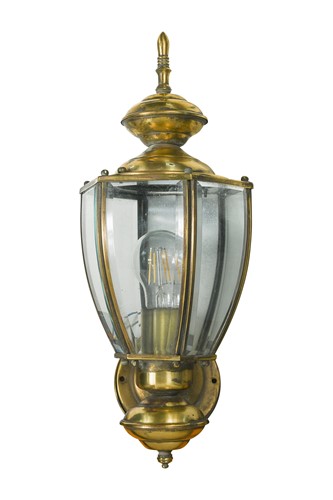 Lot 446 - An hexagonal brass wall lantern, 20th century