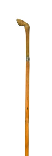 Lot 699 - A bamboo walking cane with rhinoceros horn handle, early 20th century