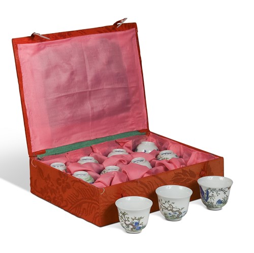 Lot 37 - A set of eleven Chinese porcelain wine cups, 20th century