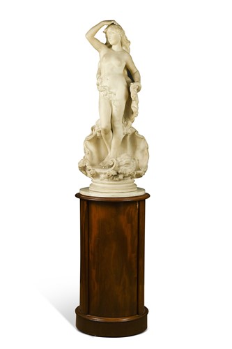 Lot 589 - Luca Madrassi (1848-1919), a large white marble group 'The Birth of Venus'