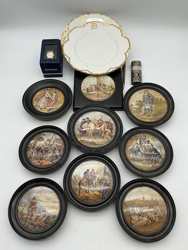 Lot 40 - A collection of framed pot lids, some A/F (9);...