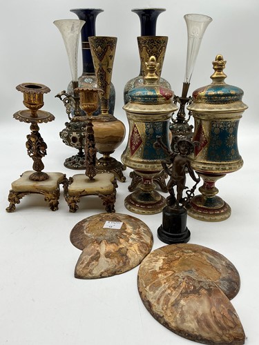 Lot 60 - A tall pair of waisted vases with flared rims,...