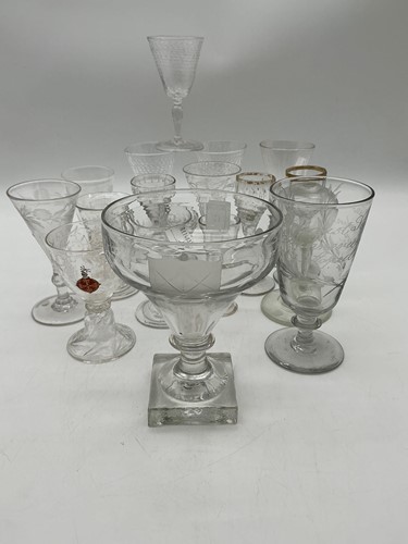Lot 20 - A large rummer with square base, engraved with...